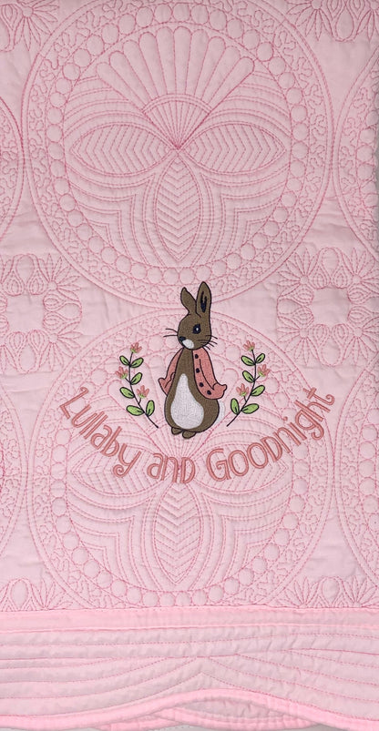 Bunny Baby Girl Quilt, Personalized, Baby Blanket, Pink Quilt, New Baby Gift, Embroidered Name, Custom Baby Quilt, Baby's Name