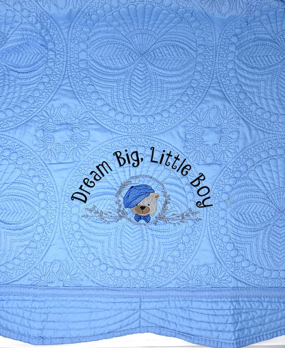 Baby Boy Bear Quilt, Personalized, Baby Blanket, Blue Quilt, New Baby Gift, Embroidered Name, Custom Baby Quilt, Baby's Name