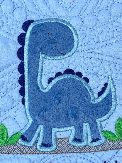 Blue Dinosaur Quilt, Personalized, Baby Dinosaur Blanket, Applique, Blue Quilt, Embroidered Name, Custom Baby Quilt