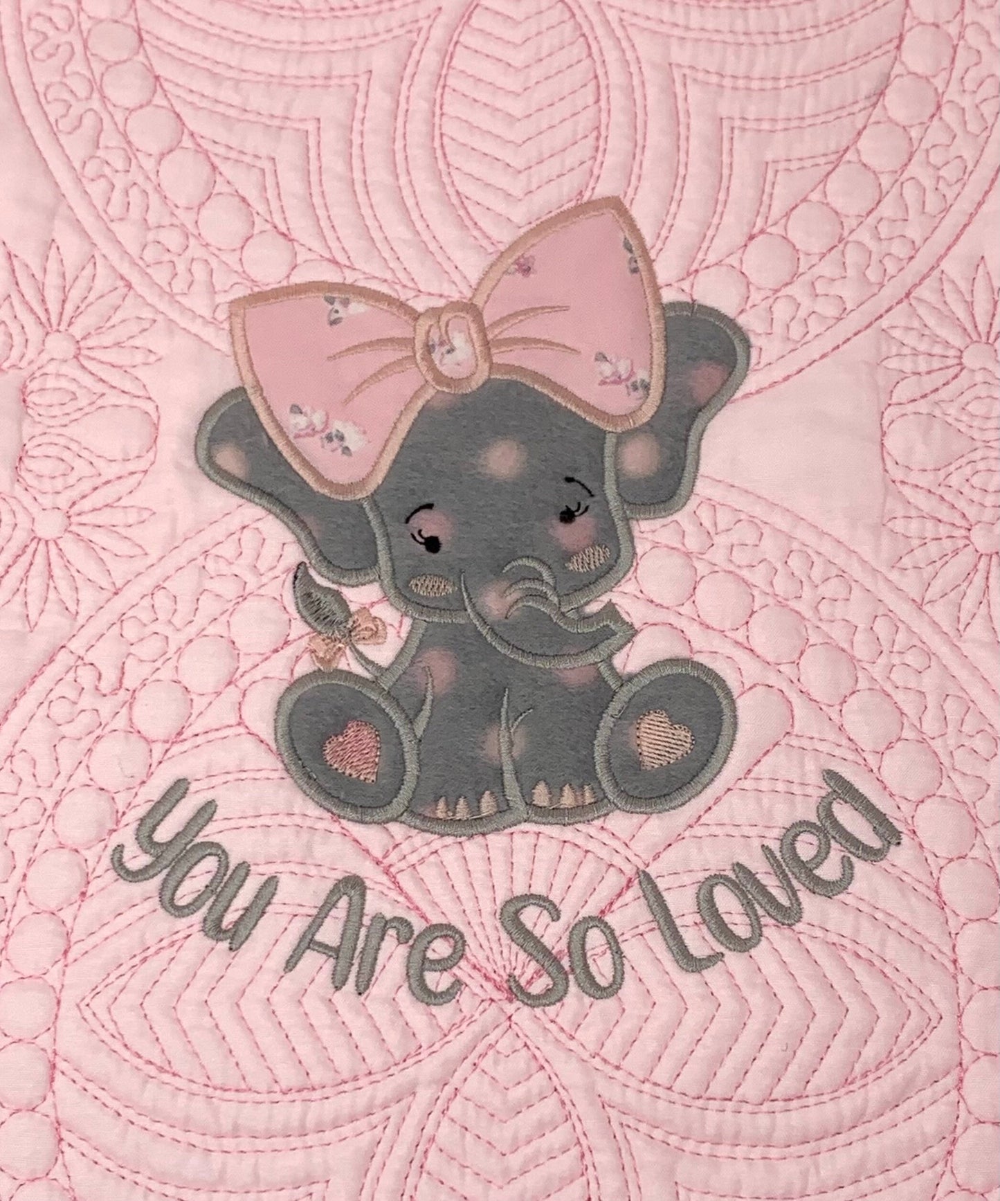 Elephant Baby Girl Quilt, Personalized, Applique, Baby Blanket, Scallop Pink Quilt, New Baby Gift, Embroidered Name, Custom Baby Quilt