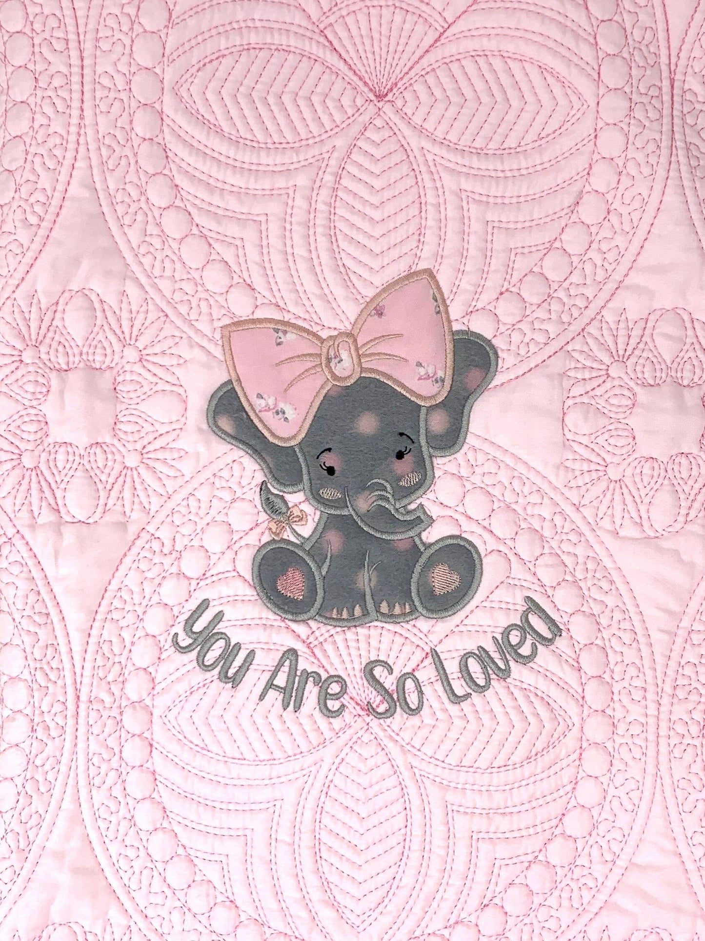 Elephant Baby Girl Quilt, Personalized, Applique, Baby Blanket, Scallop Pink Quilt, New Baby Gift, Embroidered Name, Custom Baby Quilt