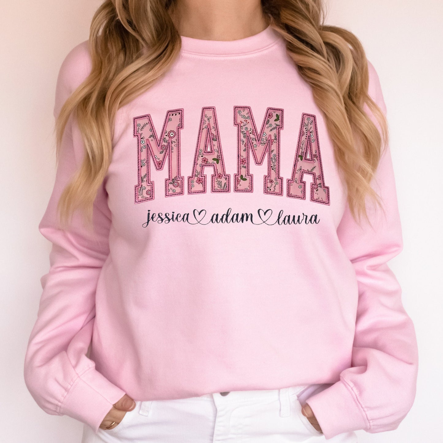 Personalized MAMA sweatshirt, custom sweatshirt personalized shirt, Shabby chic appliqué, Mothers Day Gift