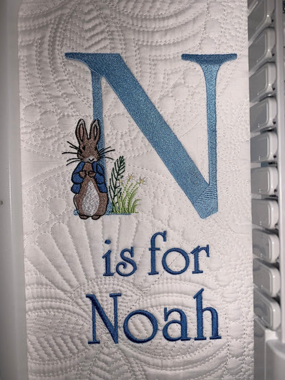 Bunny Baby Boy Quilt, Personalized, Baby Blanket, Blue Quilt, New Baby Gift, Embroidered Name, Custom Baby Quilt, Baby's Name