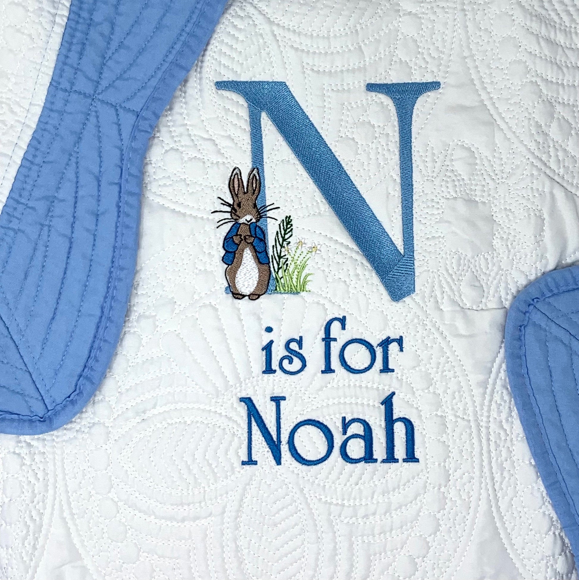 Bunny Baby Boy Quilt, Personalized, Baby Blanket, Blue Quilt, New Baby Gift, Embroidered Name, Custom Baby Quilt, Baby's Name