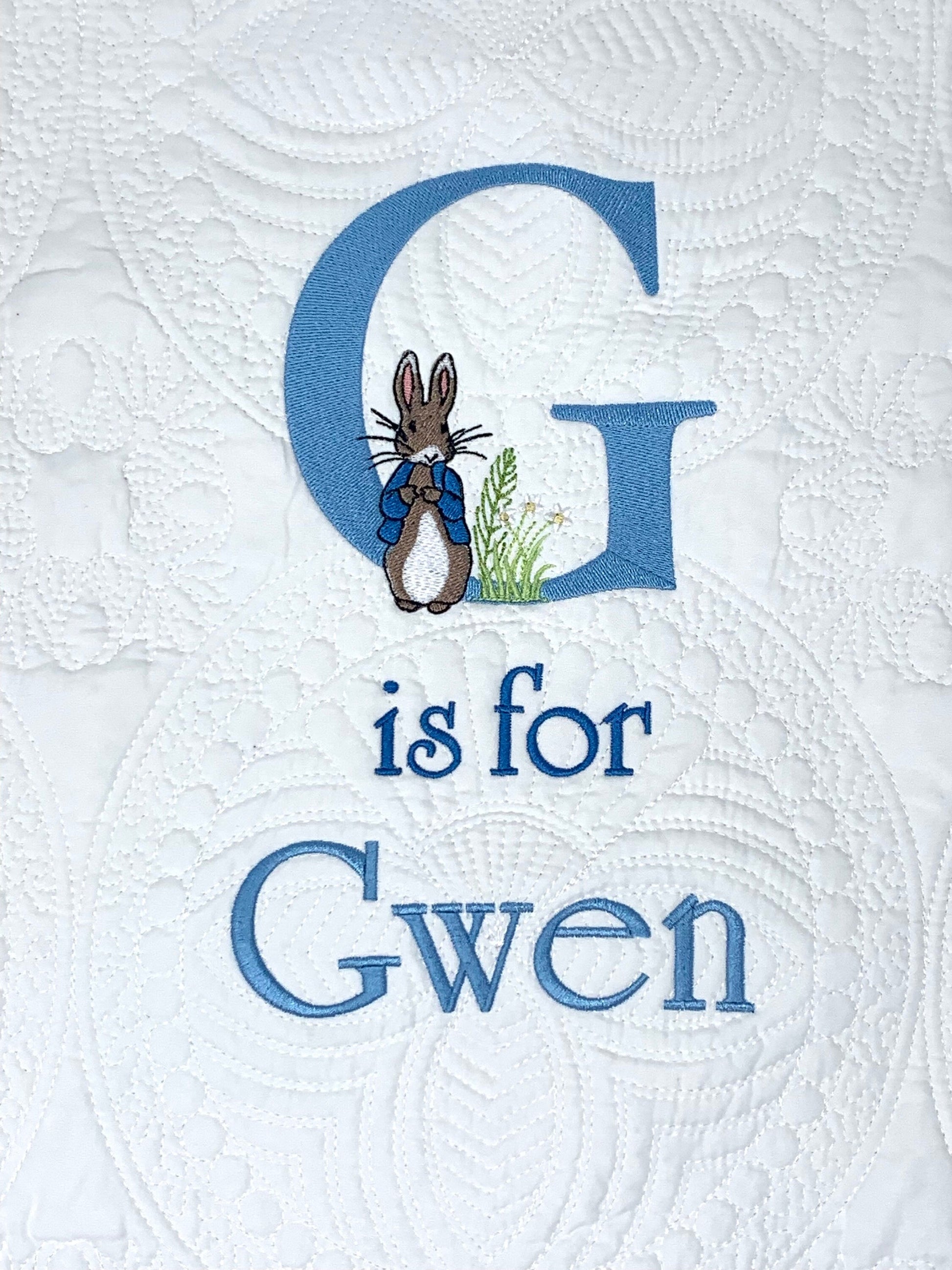 Bunny Baby Boy Quilt, Personalized, Baby Blanket, Blue Quilt, New Baby Gift, Embroidered Name, Custom Baby Quilt, Baby's Name