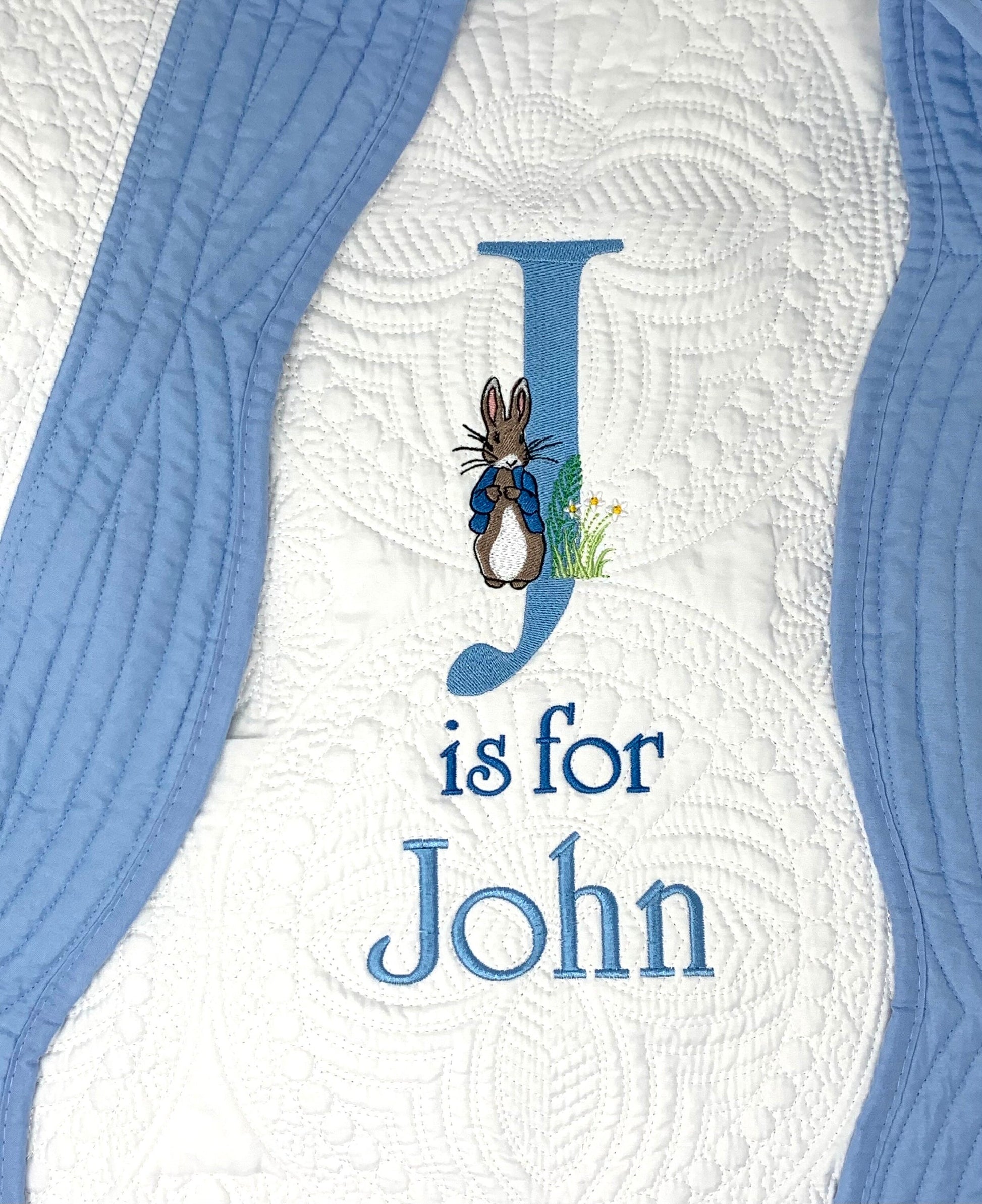 Bunny Baby Boy Quilt, Personalized, Baby Blanket, Blue Quilt, New Baby Gift, Embroidered Name, Custom Baby Quilt, Baby's Name