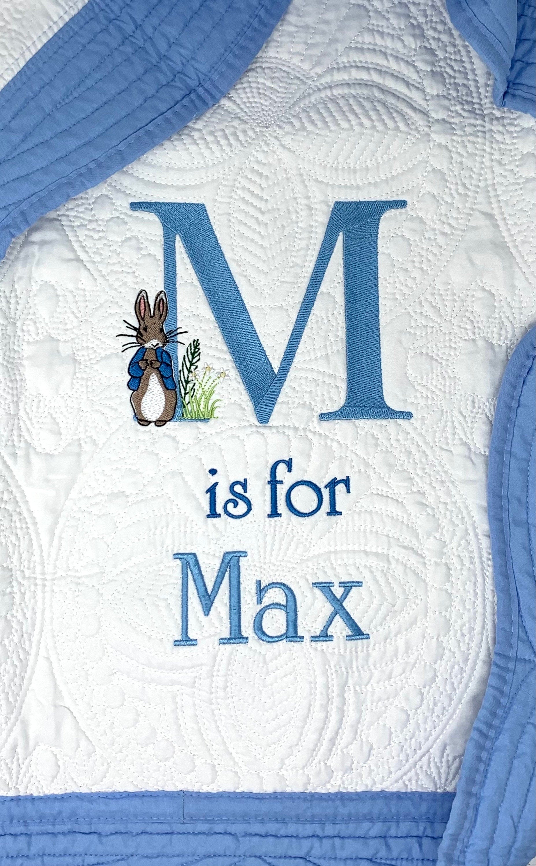 Bunny Baby Boy Quilt, Personalized, Baby Blanket, Blue Quilt, New Baby Gift, Embroidered Name, Custom Baby Quilt, Baby's Name