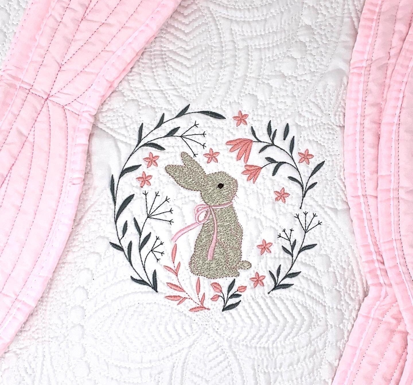 Bunny Baby Girl Quilt, Personalized, Baby Blanket, Pink Quilt, New Baby Gift, Embroidered Name, Custom Baby Quilt, Baby's Name