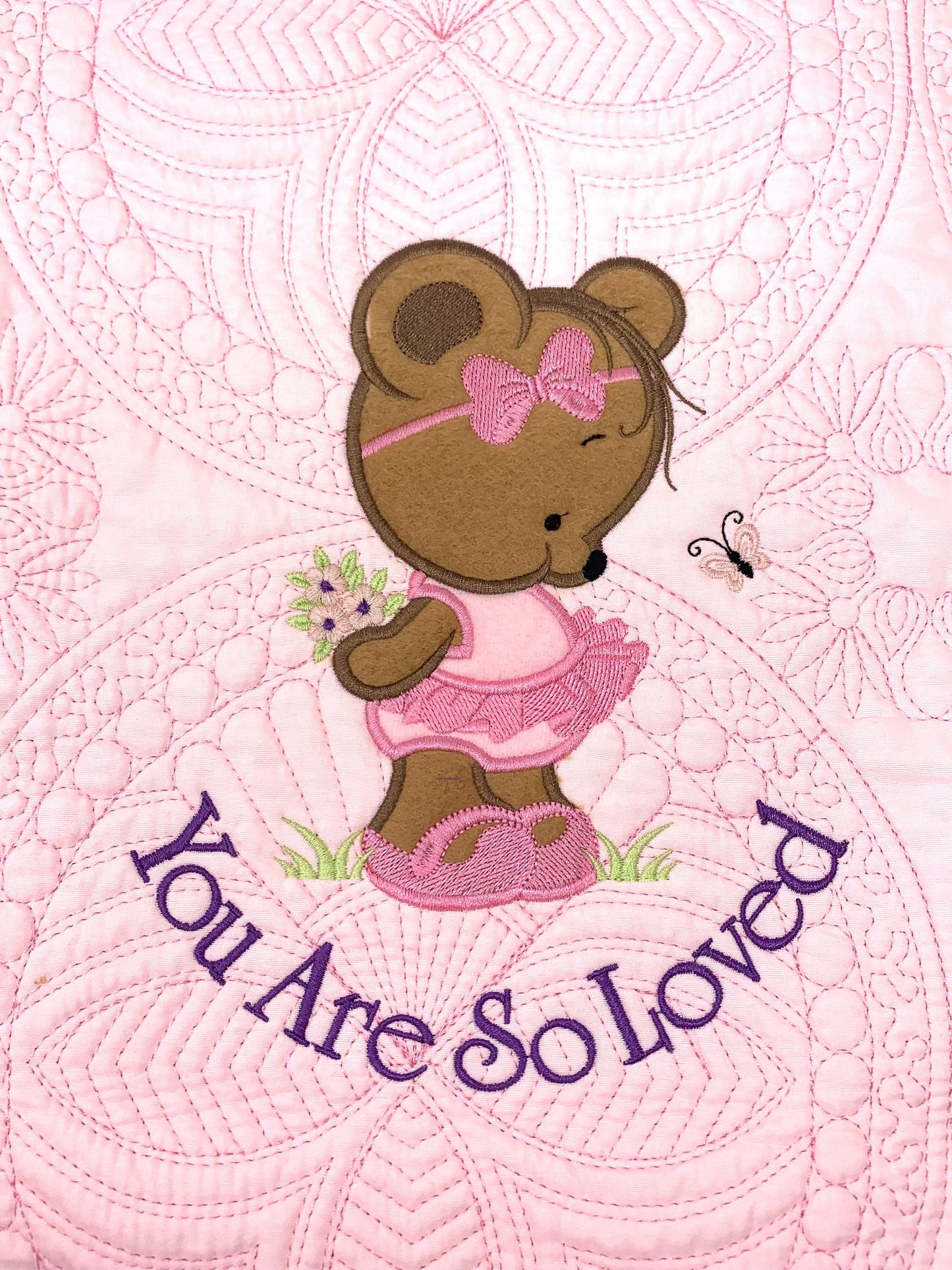 Baby Girl Quilt, Personalized, Applique Bear, Ballet Baby Blanket, Pink Quilt, New Baby Gift, Embroidered Name, Custom Baby Quilt