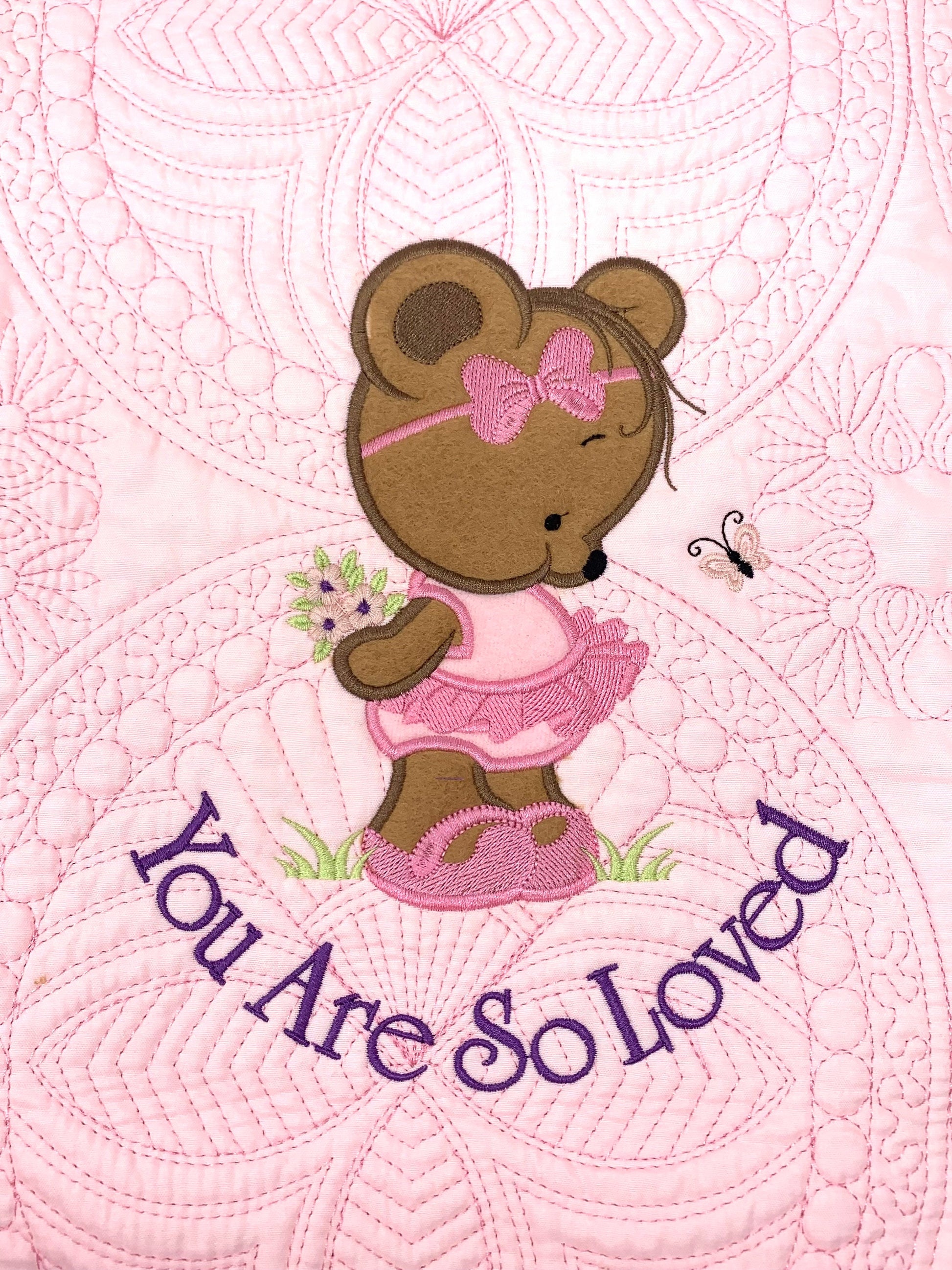 Baby Girl Quilt, Personalized, Applique Bear, Ballet Baby Blanket, Pink Quilt, New Baby Gift, Embroidered Name, Custom Baby Quilt