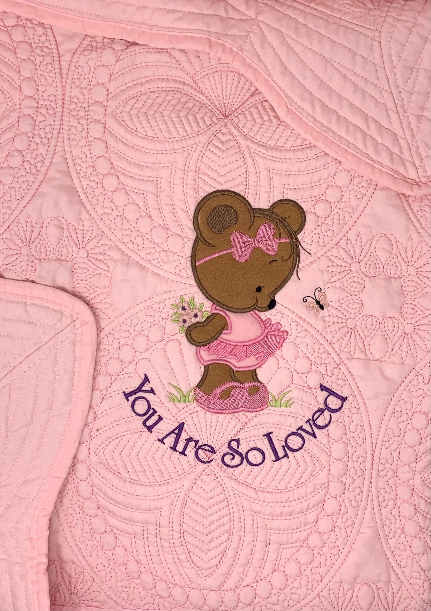 Baby Girl Quilt, Personalized, Applique Bear, Ballet Baby Blanket, Pink Quilt, New Baby Gift, Embroidered Name, Custom Baby Quilt