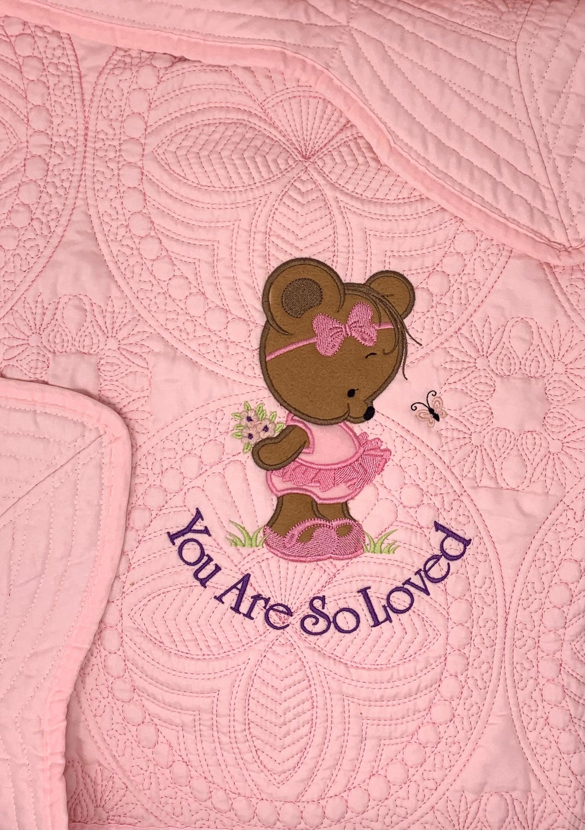 Baby Girl Quilt, Personalized, Applique Bear, Ballet Baby Blanket, Pink Quilt, New Baby Gift, Embroidered Name, Custom Baby Quilt