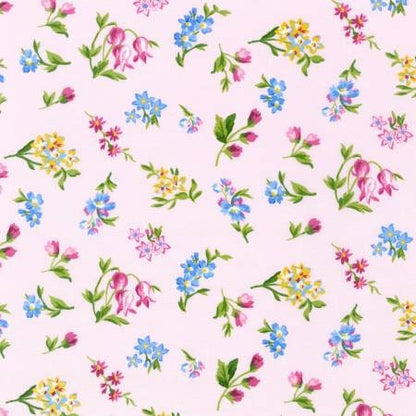 Pink Floral Yardage, Flower Sprigs, Serene, Robert Kaufman, Pink, Green, rk-20746-10