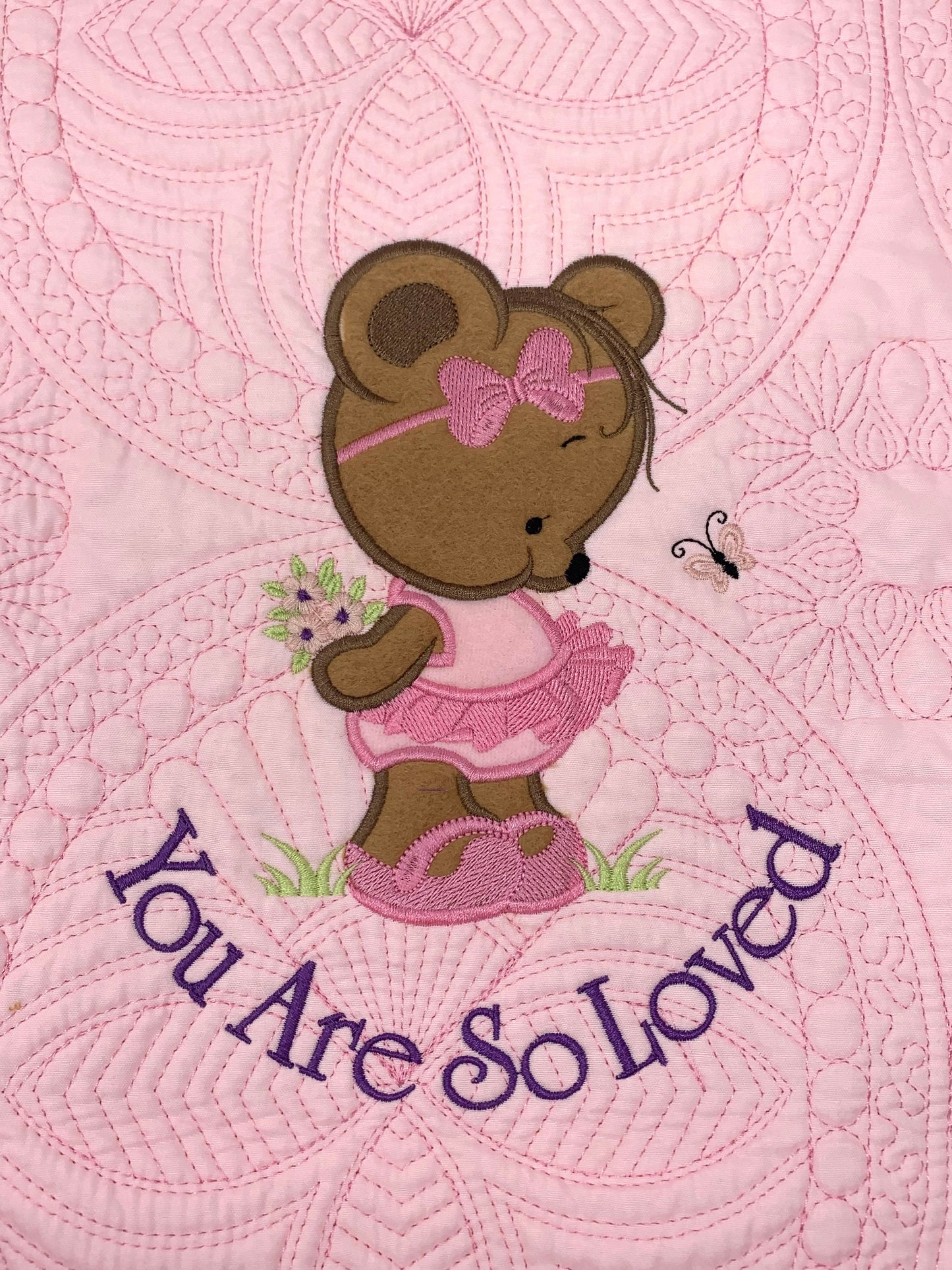 Baby Girl Quilt, Personalized, Applique Bear, Ballet Baby Blanket, Pink Quilt, New Baby Gift, Embroidered Name, Custom Baby Quilt