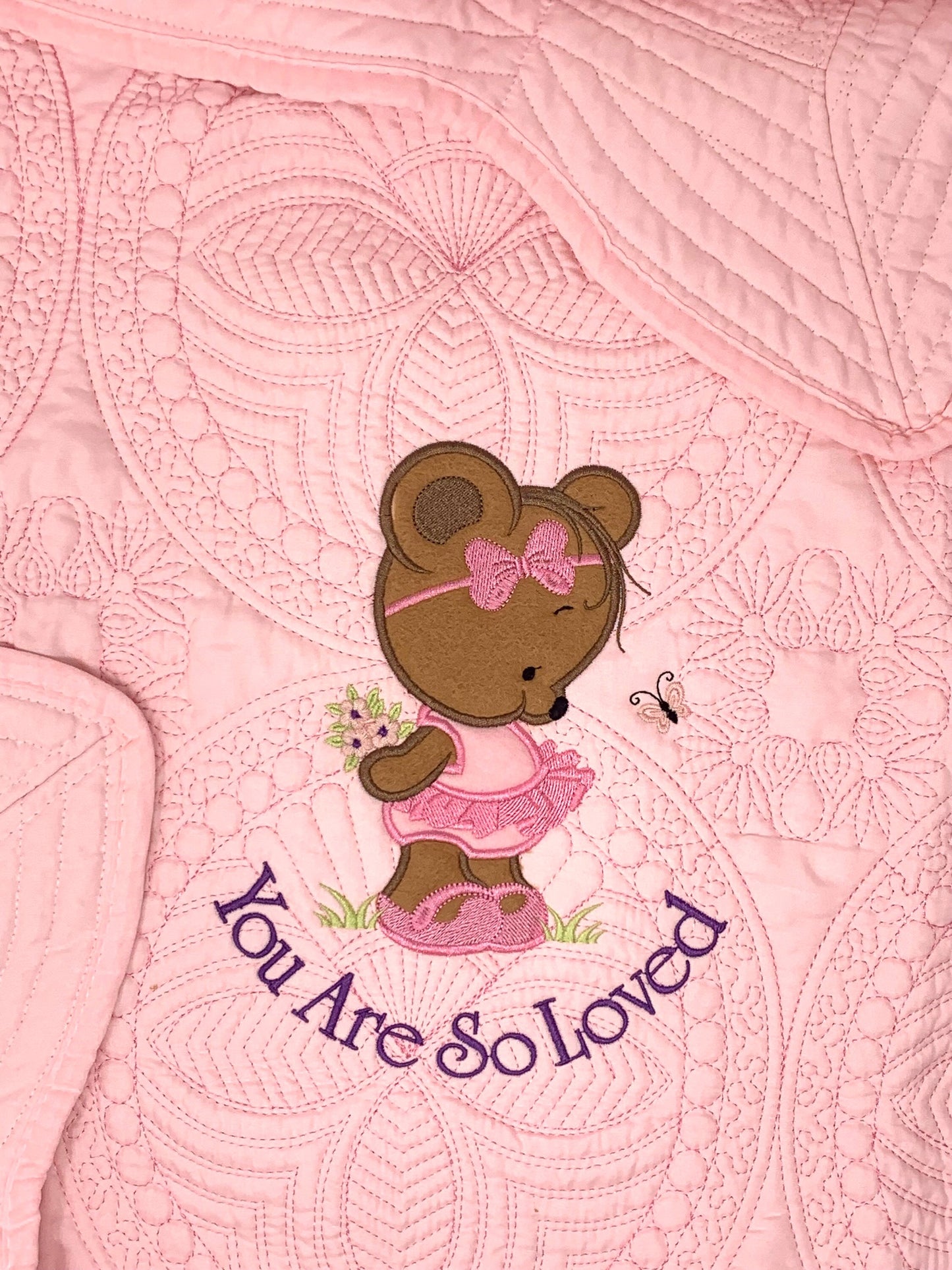 Baby Girl Quilt, Personalized, Applique Bear, Ballet Baby Blanket, Pink Quilt, New Baby Gift, Embroidered Name, Custom Baby Quilt