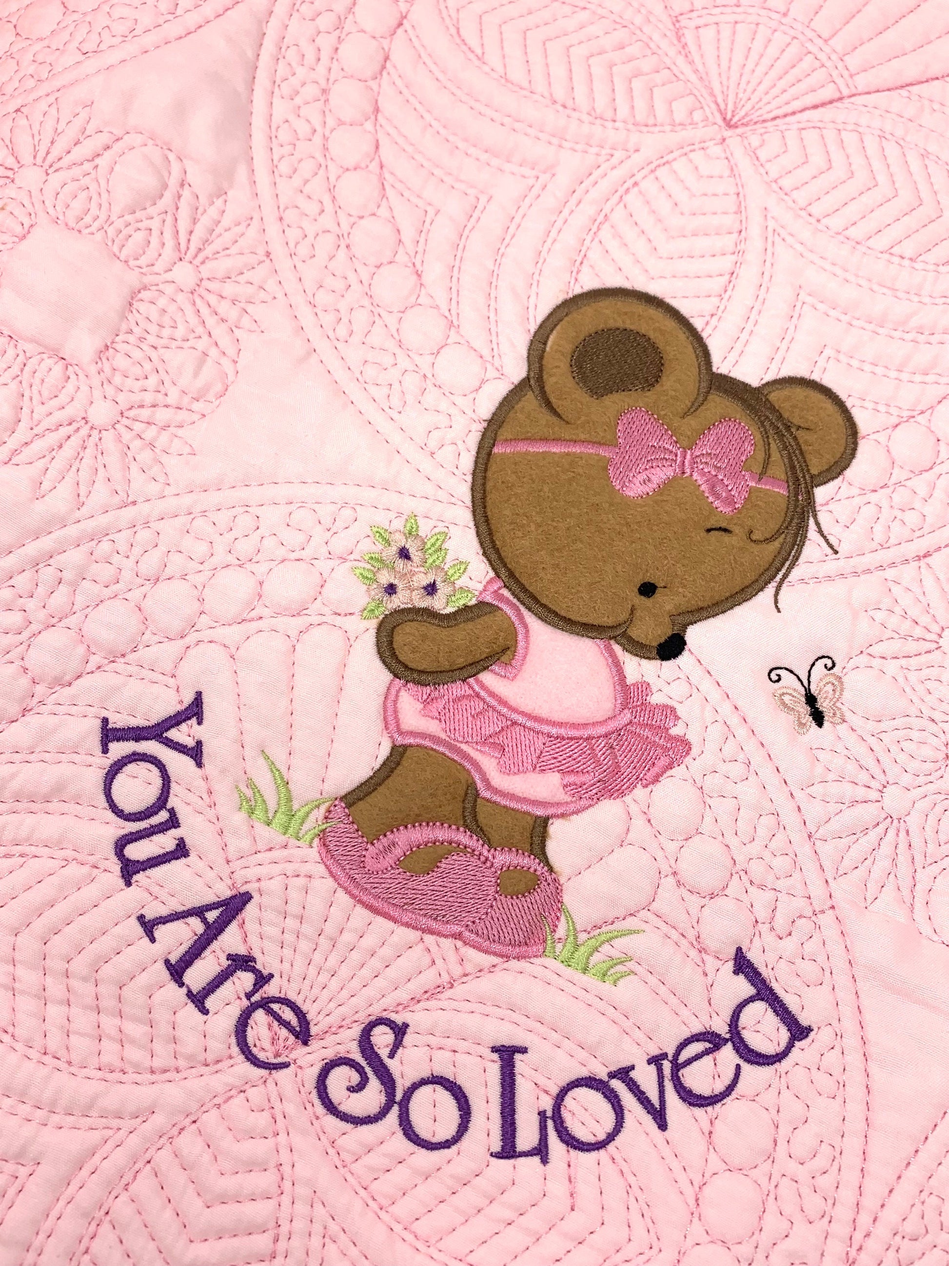 Baby Girl Quilt, Personalized, Applique Bear, Ballet Baby Blanket, Pink Quilt, New Baby Gift, Embroidered Name, Custom Baby Quilt