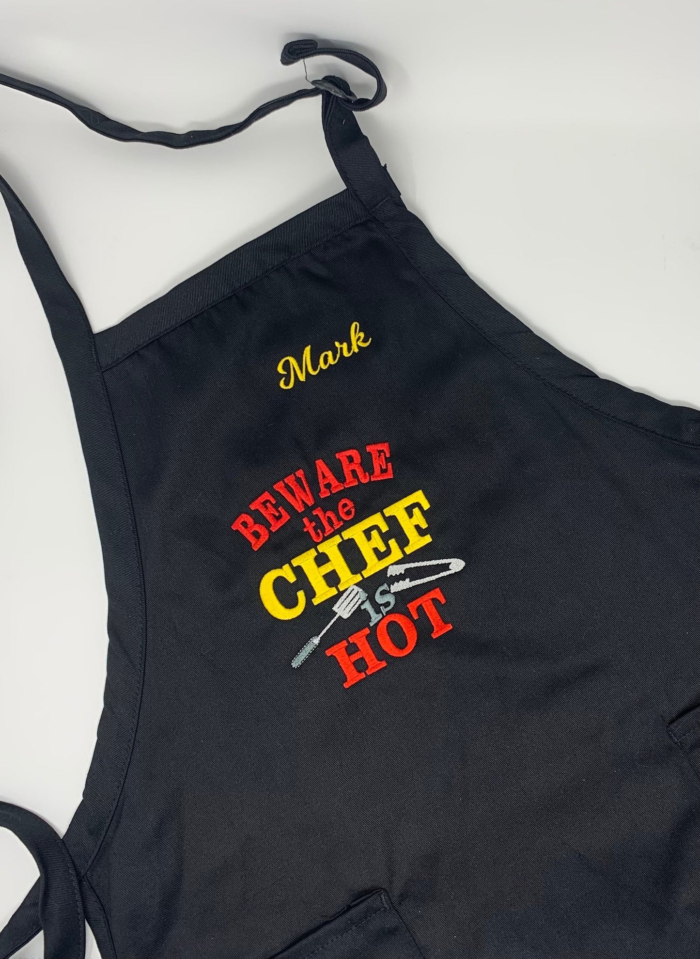 Men's BBQ Apron, Black Apron, Embroidered Personalized Gift