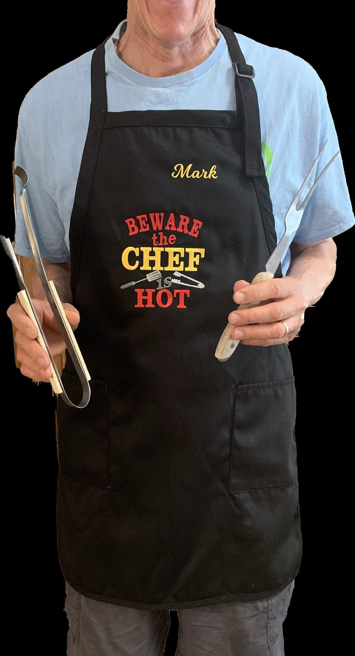 Men's BBQ Apron, Black Apron, Embroidered Personalized Gift