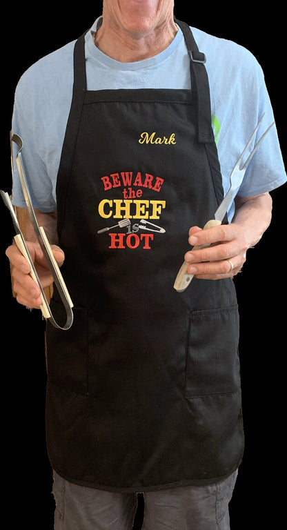 Men's BBQ Apron, Black Apron, Embroidered Personalized Gift
