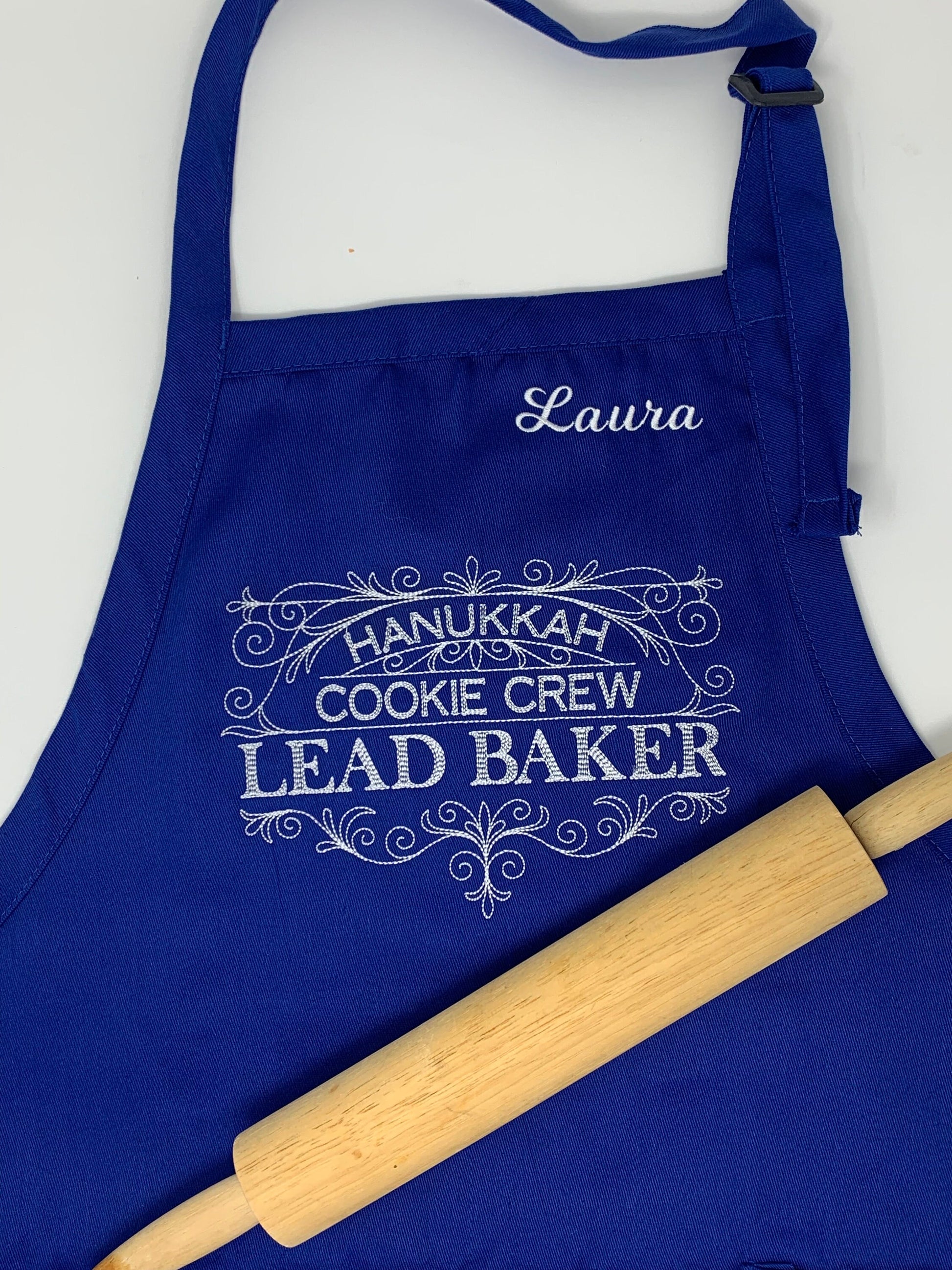 Hanukkah Apron, Blue, Embroidered, Personalized, Kitchen Apron