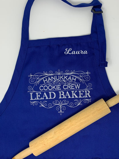 Hanukkah Apron, Blue, Embroidered, Personalized, Kitchen Apron