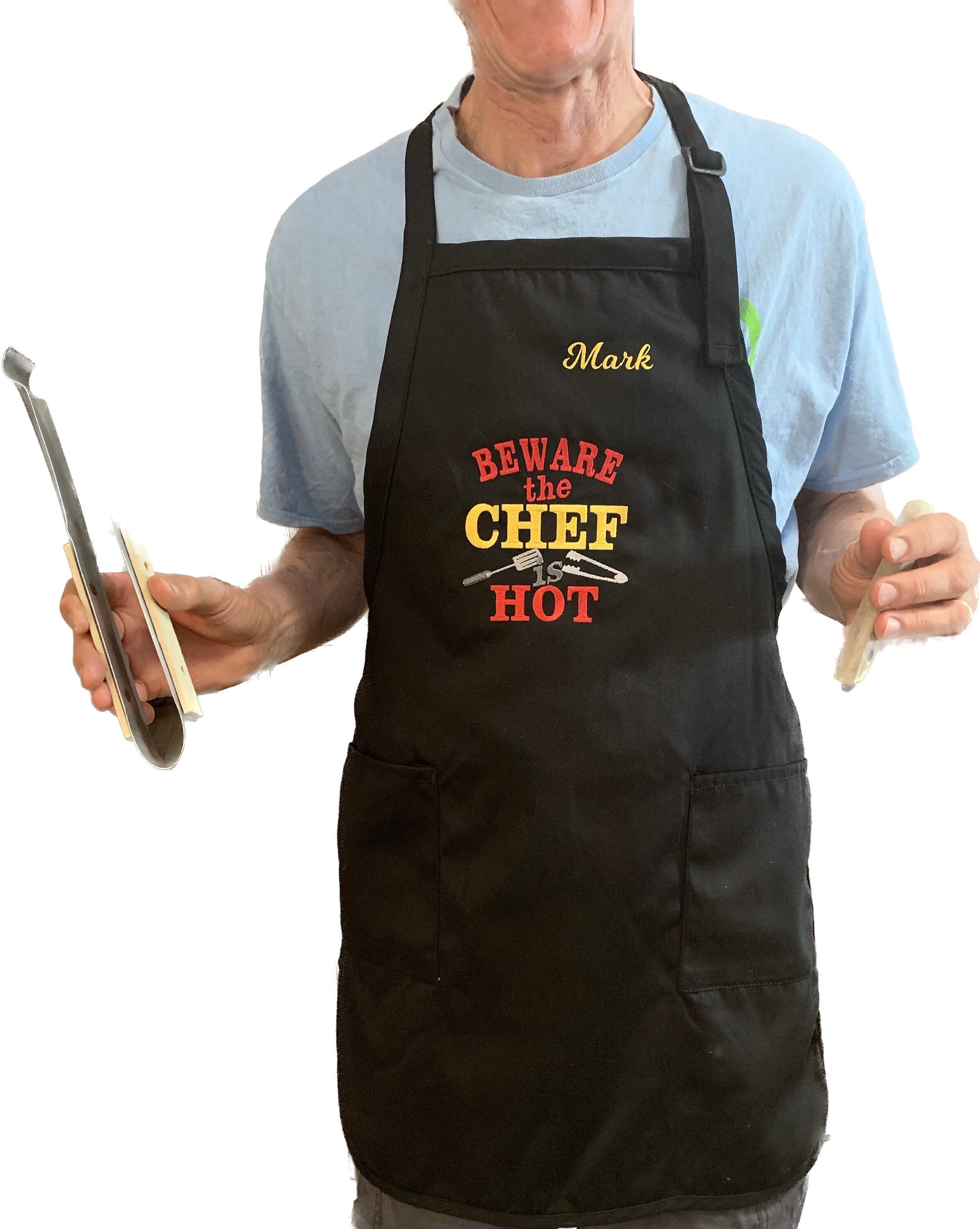 Men's BBQ Apron, Black Apron, Embroidered Personalized Gift