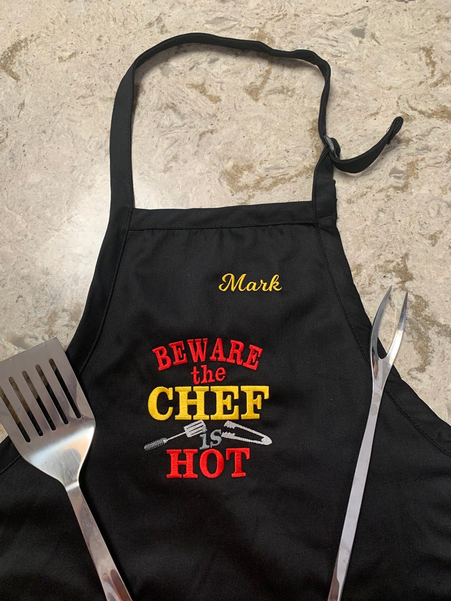 Men's BBQ Apron, Black Apron, Embroidered Personalized Gift