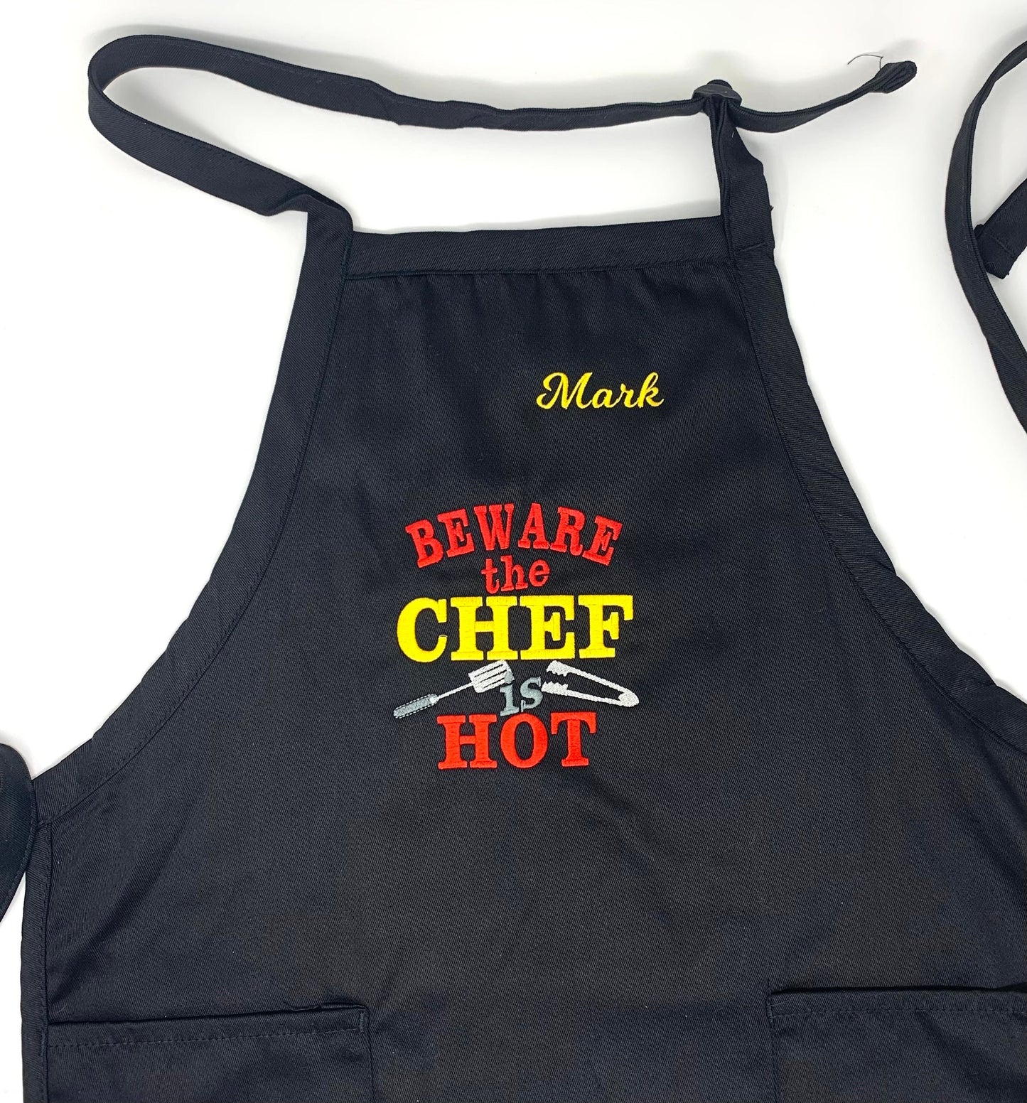 Men's BBQ Apron, Black Apron, Embroidered Personalized Gift