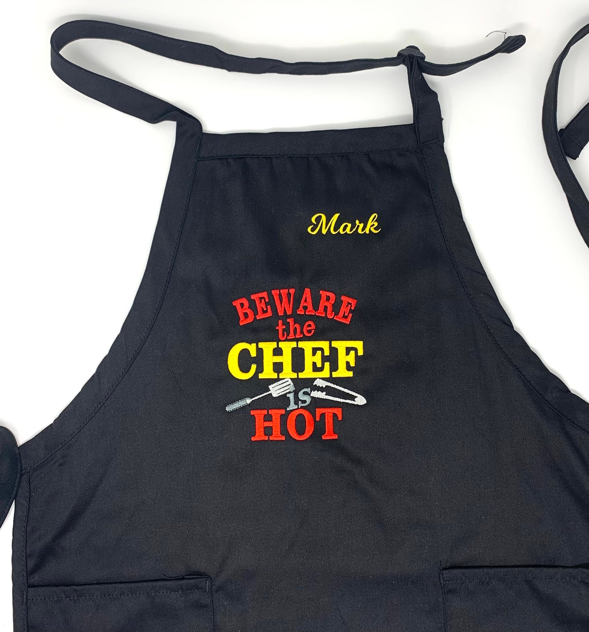 Men's BBQ Apron, Black Apron, Embroidered Personalized Gift