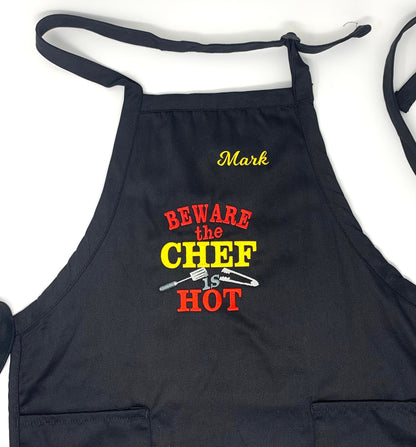 Men's BBQ Apron, Black Apron, Embroidered Personalized Gift