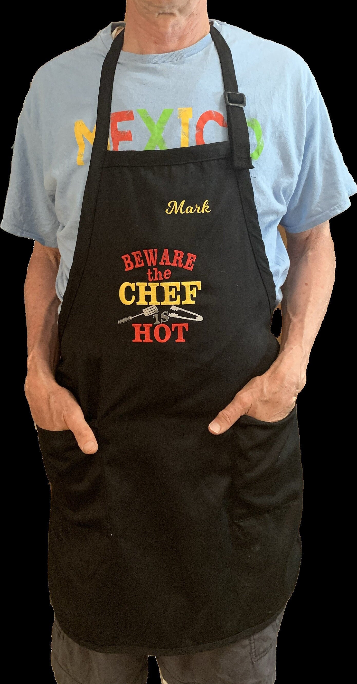 Men's BBQ Apron, Black Apron, Embroidered Personalized Gift