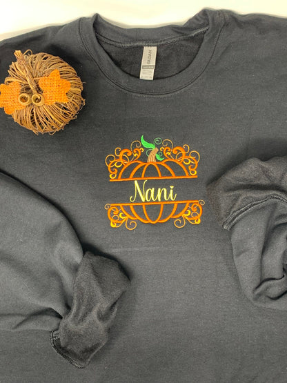 Halloween Pumpkin Personalized Black Sweatshirt, Embroidered