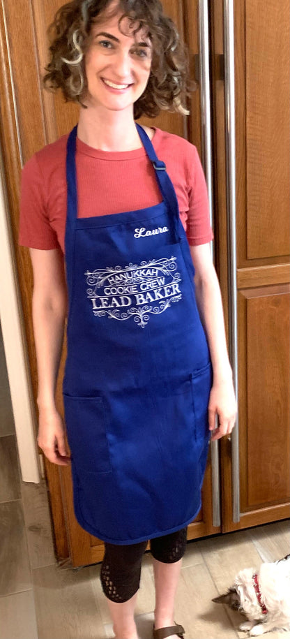 Hanukkah Apron, Blue, Embroidered, Personalized, Kitchen Apron