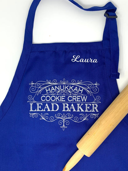 Hanukkah Apron, Blue, Embroidered, Personalized, Kitchen Apron