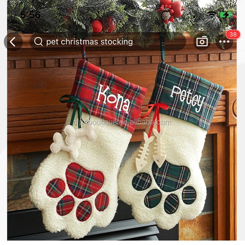 Personalized Pet Christmas Stocking - Dog, Cat, Plaid, Red, Green