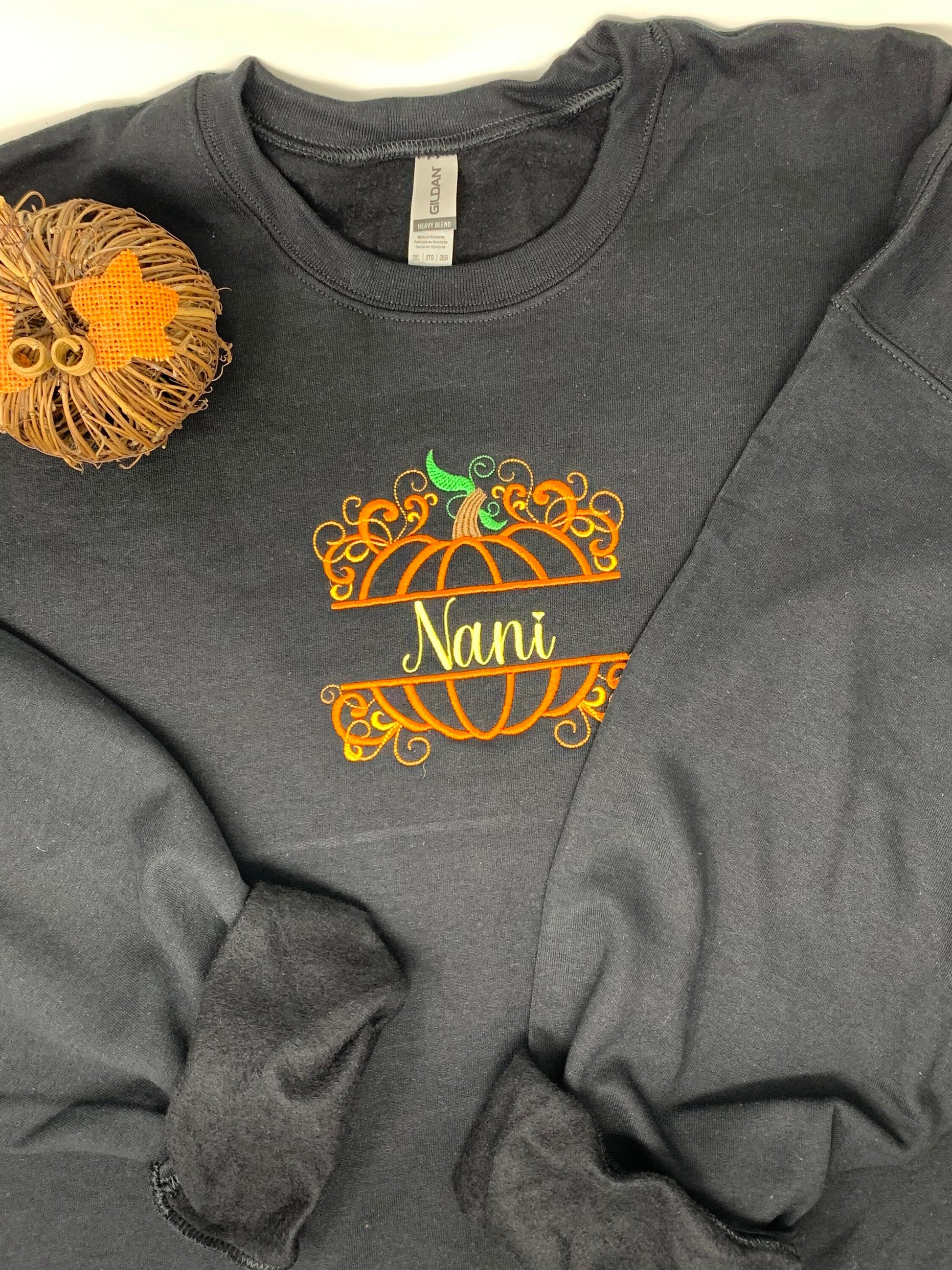 Halloween Pumpkin Personalized Black Sweatshirt, Embroidered