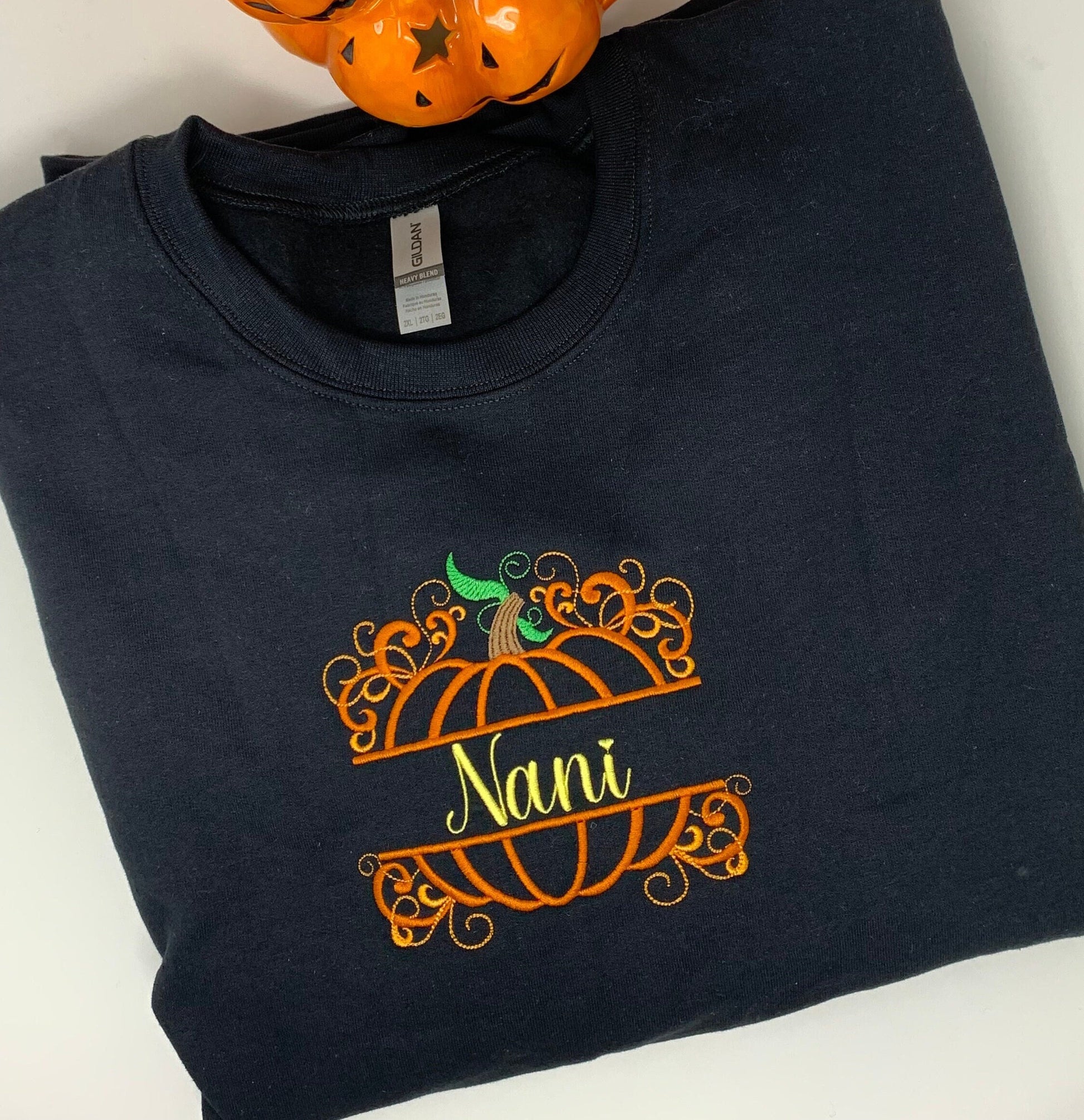 Halloween Pumpkin Personalized Black Sweatshirt, Embroidered