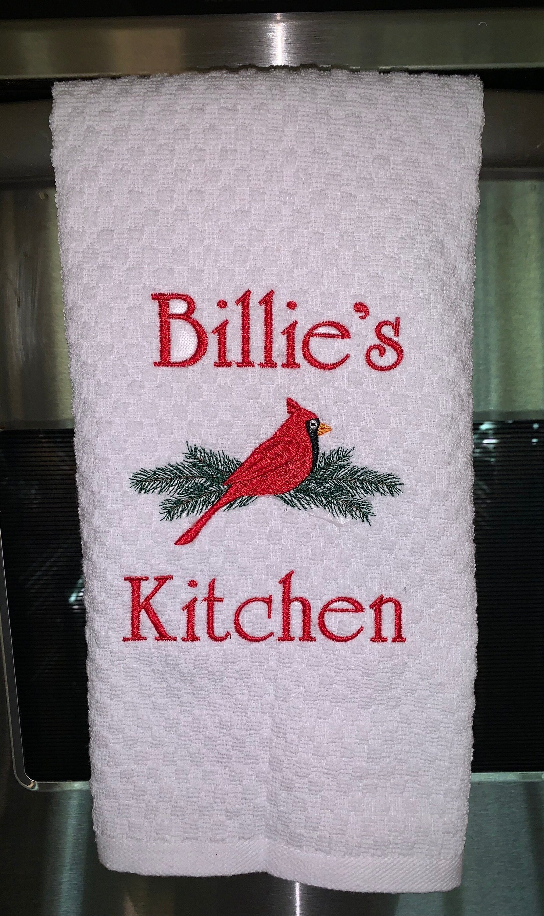 Personalized Christmas Towel, Red Cardinal Kitchen Towel Gift, Christmas Gift, Red Bird Towel, Personalized Gift, Embroidered Towel