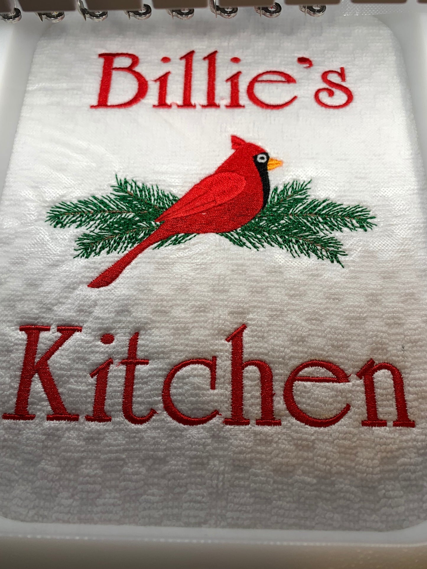 Personalized Christmas Towel, Red Cardinal Kitchen Towel Gift, Christmas Gift, Red Bird Towel, Personalized Gift, Embroidered Towel