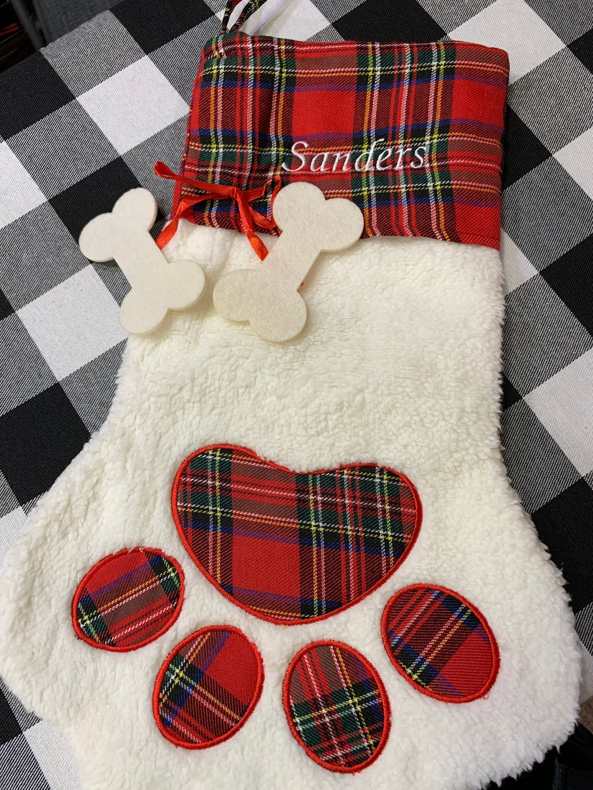 Personalized Pet Christmas Stocking - Dog, Cat, Plaid, Red, Green