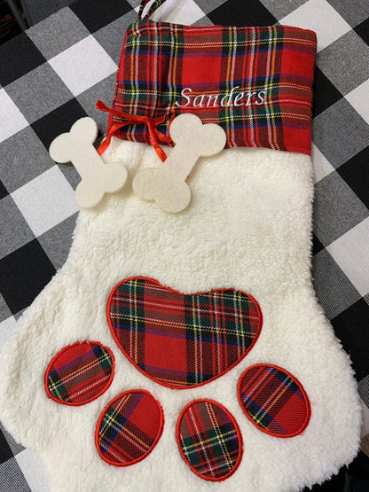 Personalized Pet Christmas Stocking - Dog, Cat, Plaid, Red, Green