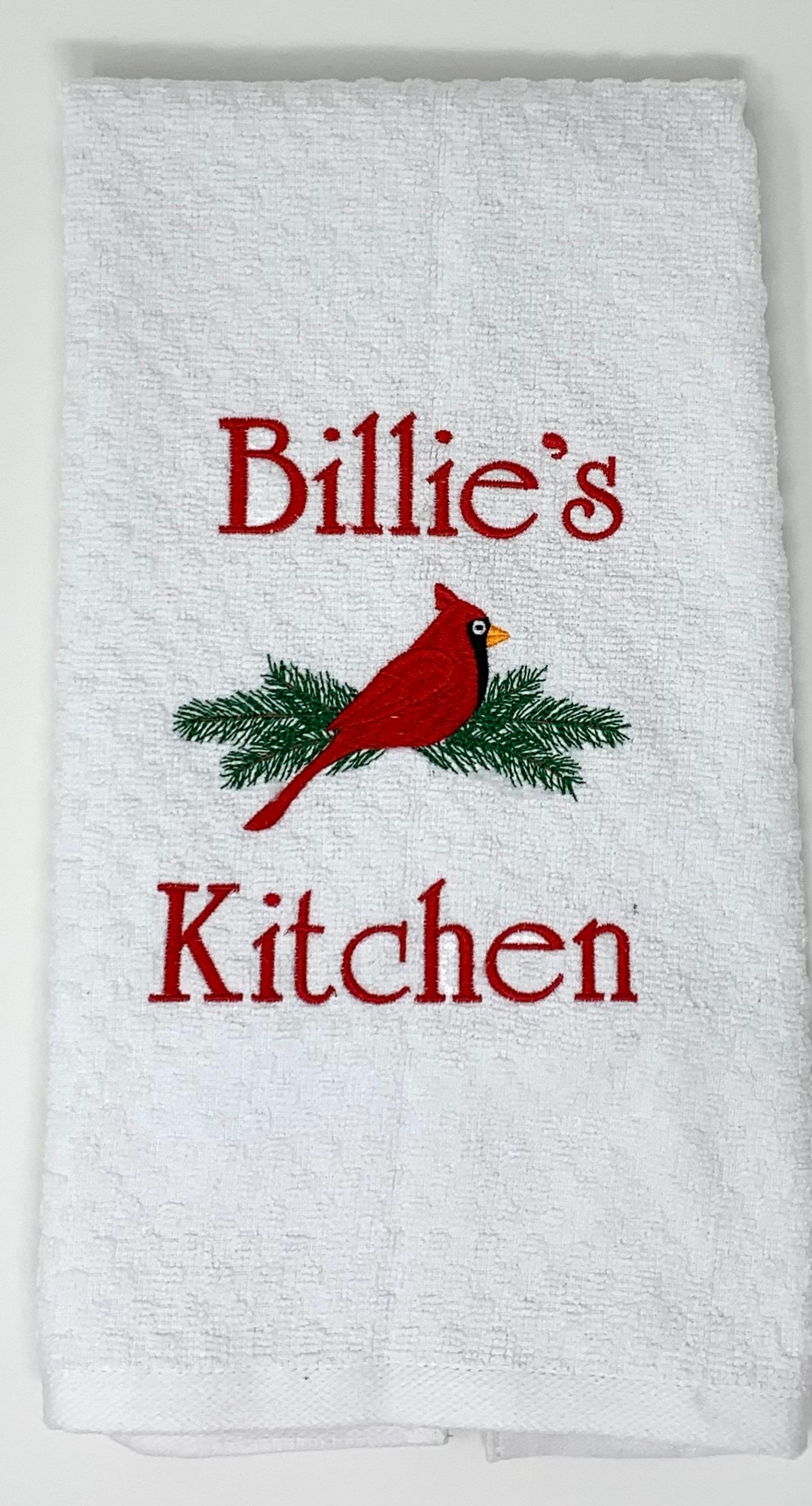 Personalized Christmas Towel, Red Cardinal Kitchen Towel Gift, Christmas Gift, Red Bird Towel, Personalized Gift, Embroidered Towel
