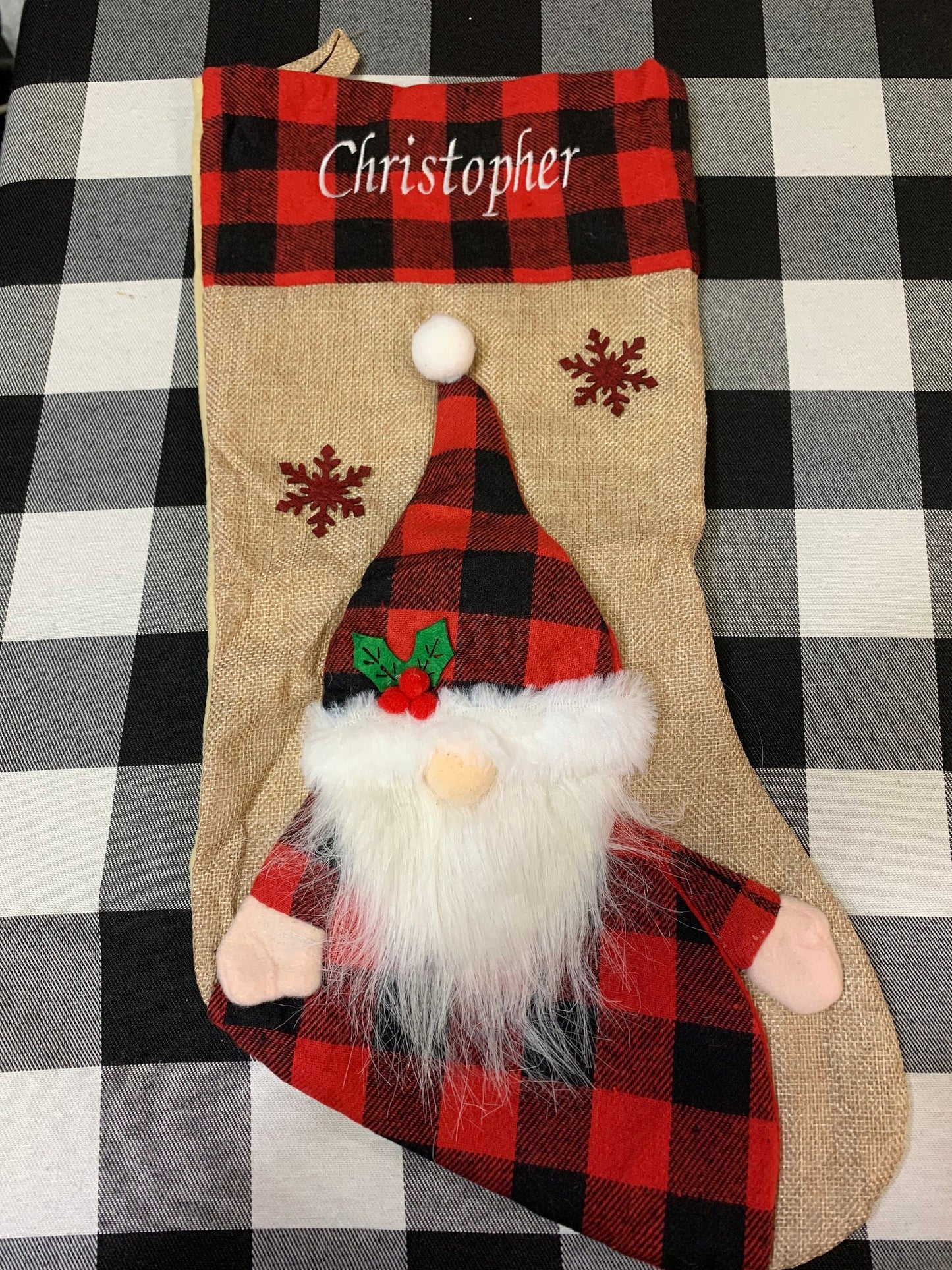 Personalized Christmas Stocking, Gnome, Santa Claus, Snowman