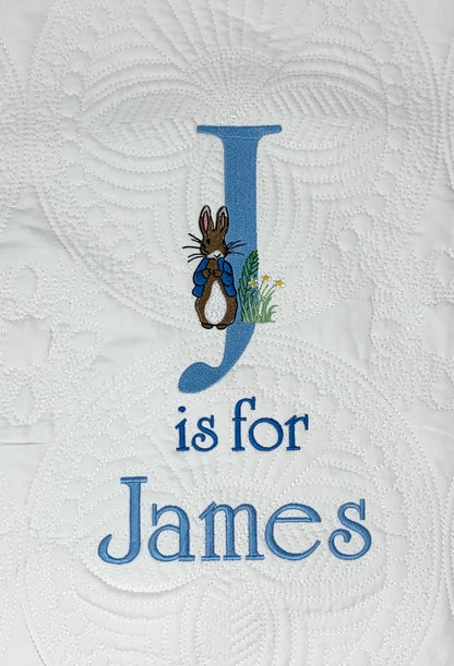 Bunny Baby Boy Quilt, Personalized, Baby Blanket, Blue Quilt, New Baby Gift, Embroidered Name, Custom Baby Quilt, Baby's Name