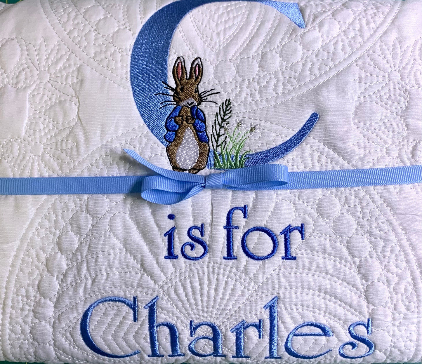 Bunny Baby Boy Quilt, Personalized, Baby Blanket, Blue Quilt, New Baby Gift, Embroidered Name, Custom Baby Quilt, Baby's Name