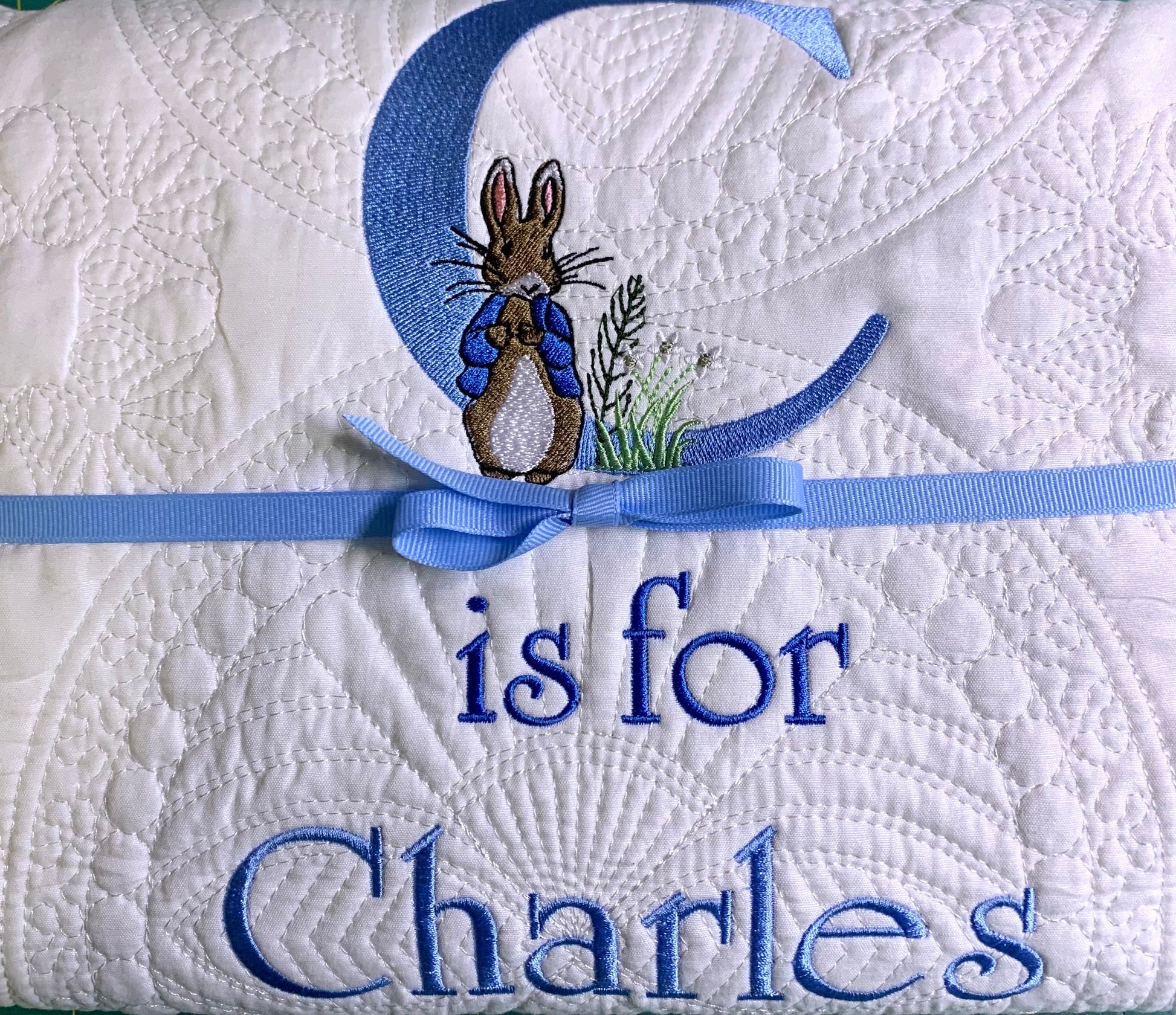 Bunny Baby Boy Quilt, Personalized, Baby Blanket, Blue Quilt, New Baby Gift, Embroidered Name, Custom Baby Quilt, Baby's Name