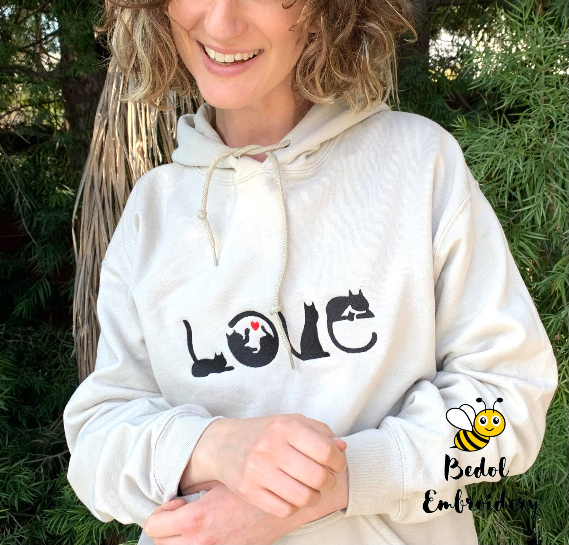 Cat Love Sweatshirt, Woman's Hoodie, Sand, Cat Lover Gift, Valentine’s Day, Heart