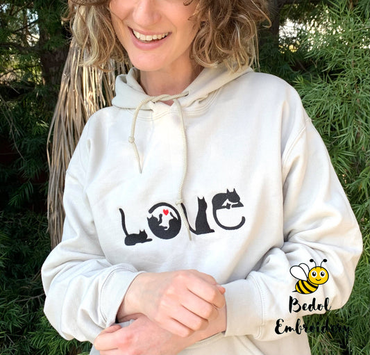 Cat Love Sweatshirt, Woman's Hoodie, Sand, Cat Lover Gift, Valentine’s Day, Heart