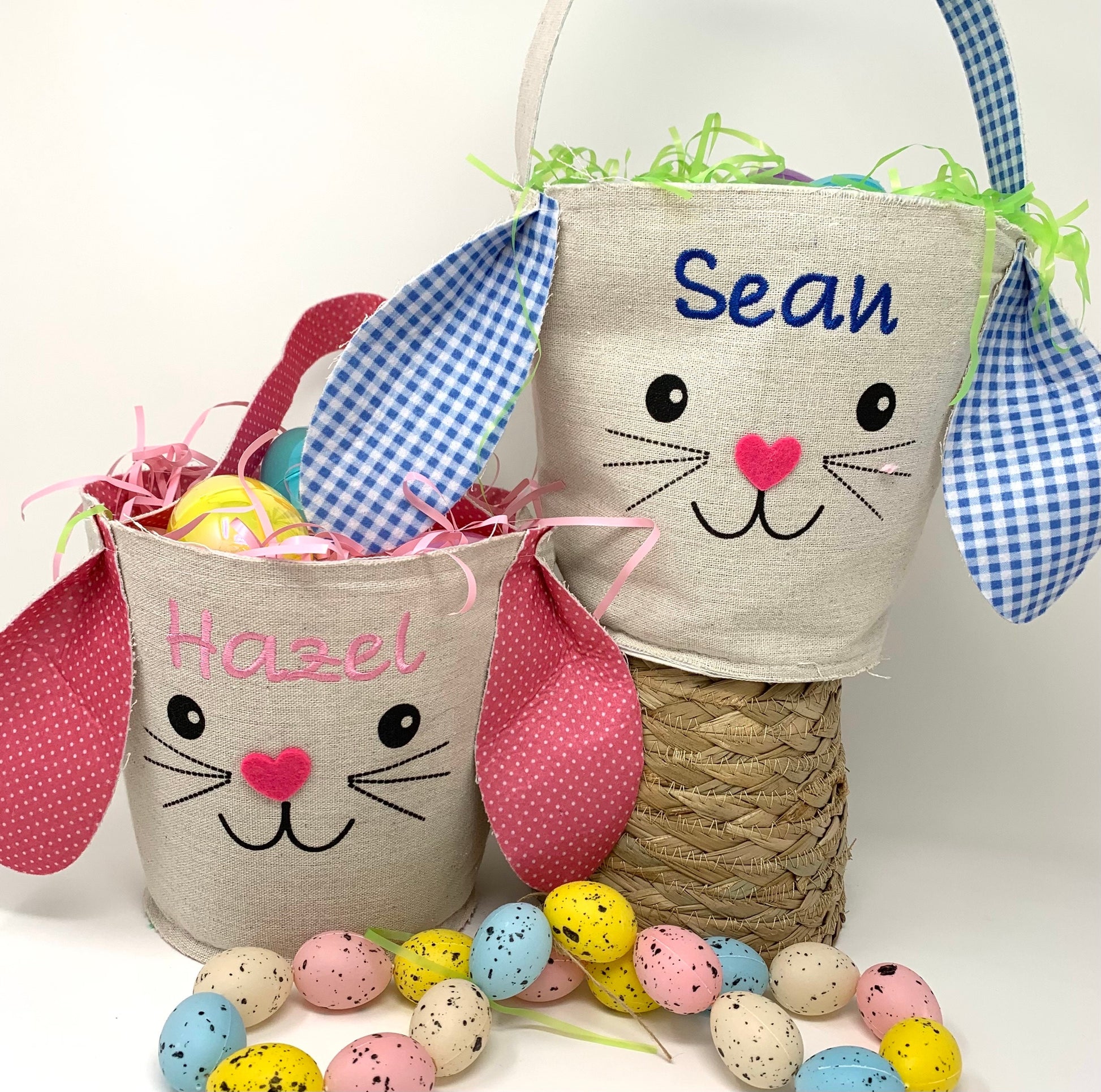 Easter Bunny Basket, Custom Embroidery Personalization, Canvas, Child’s name
