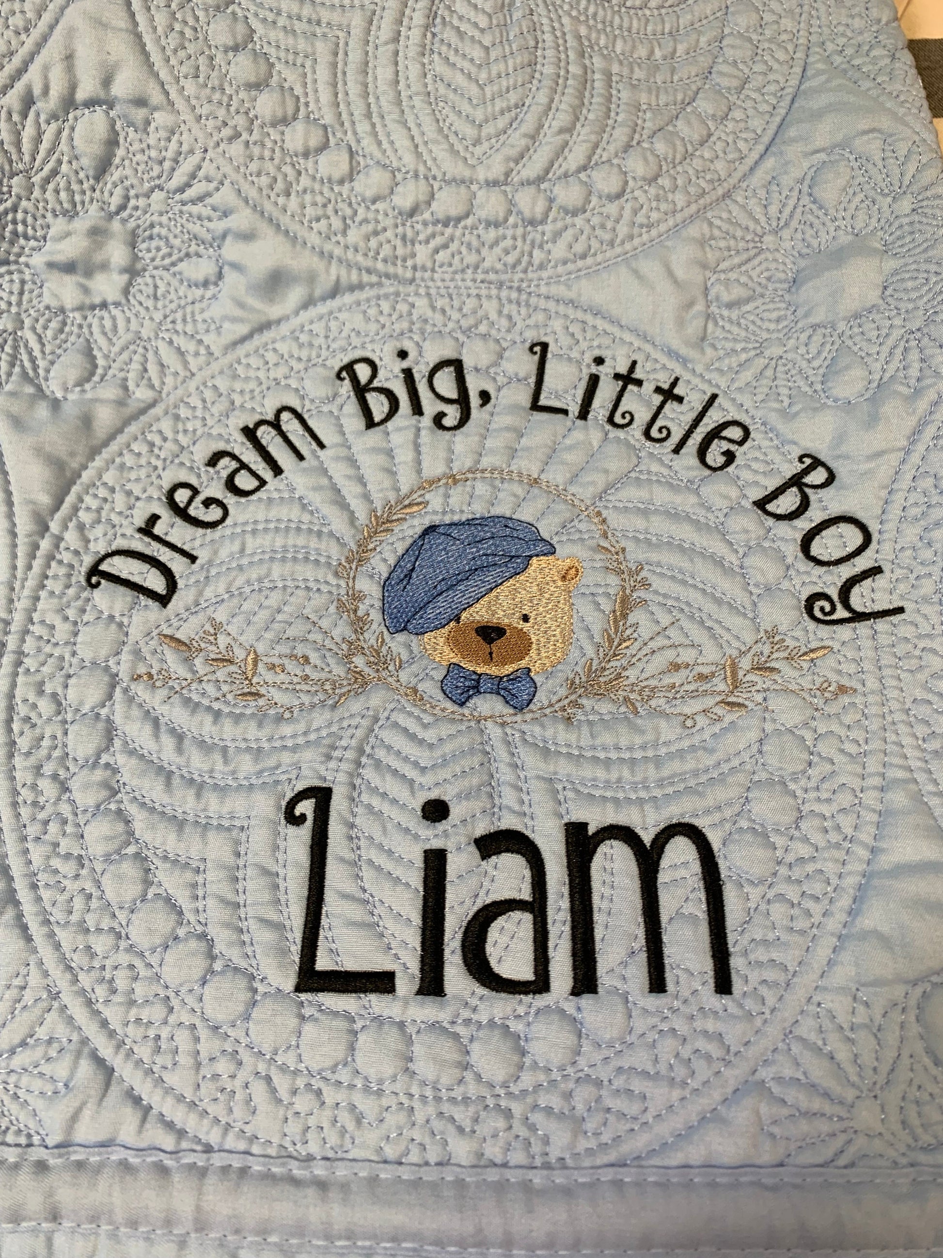 Baby Boy Bear Quilt, Personalized, Baby Blanket, Blue Quilt, New Baby Gift, Embroidered Name, Custom Baby Quilt, Baby's Name